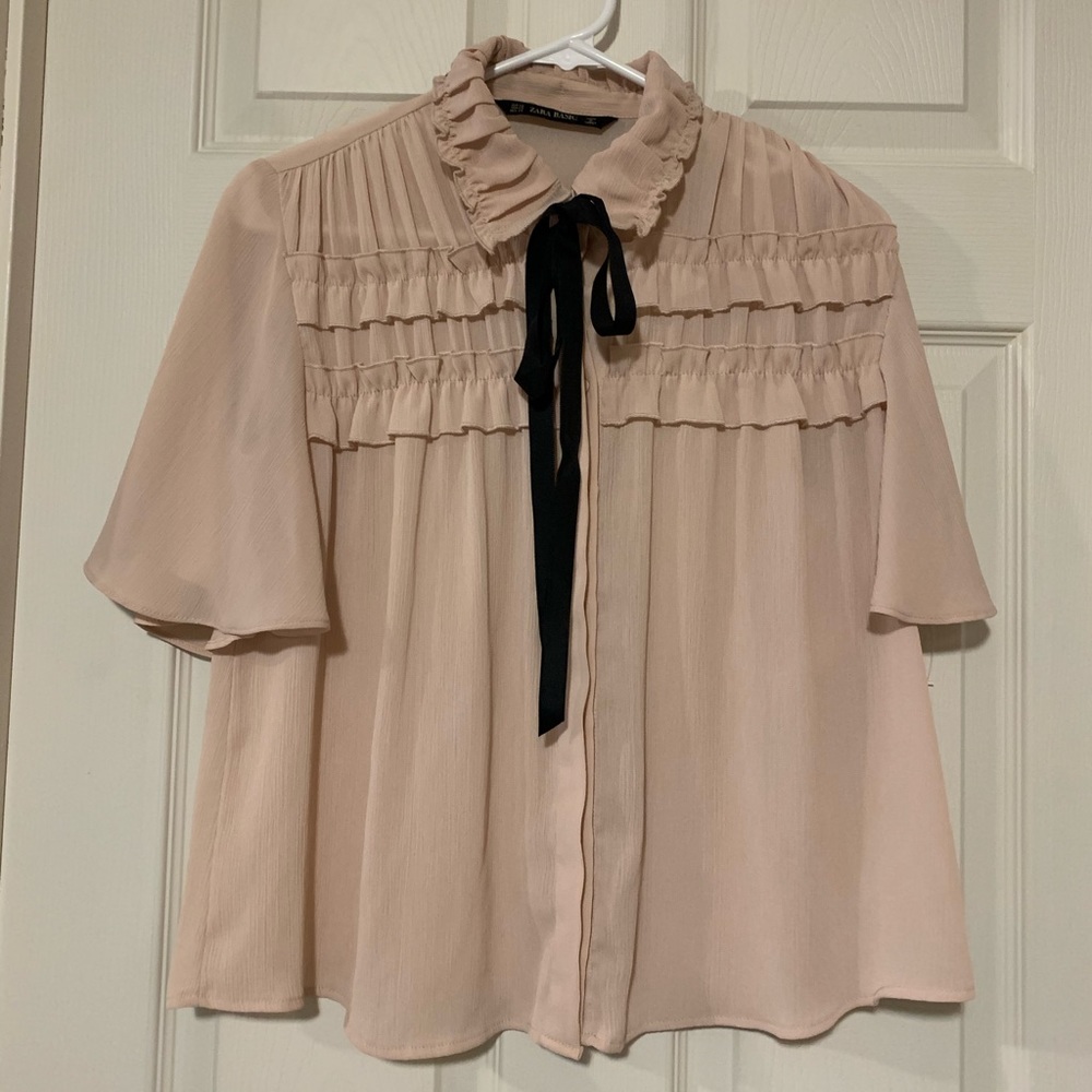 Zara Basic Blush Chiffon Blouse with Neck Tie 🖤